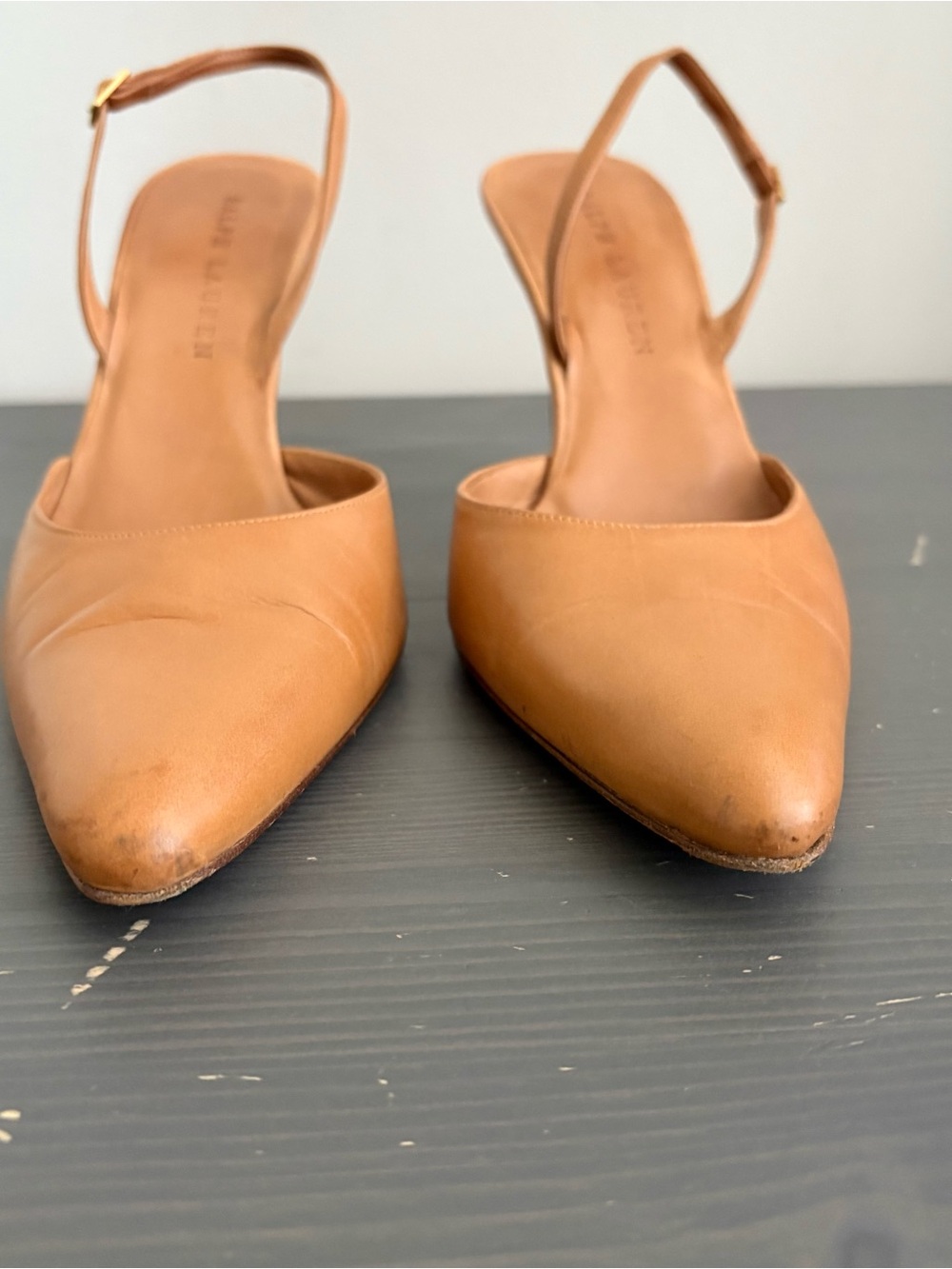 Ralph Lauren Slingback Tortoise Heels Leather Shoes Tan US 9 - Picture 5 of 14